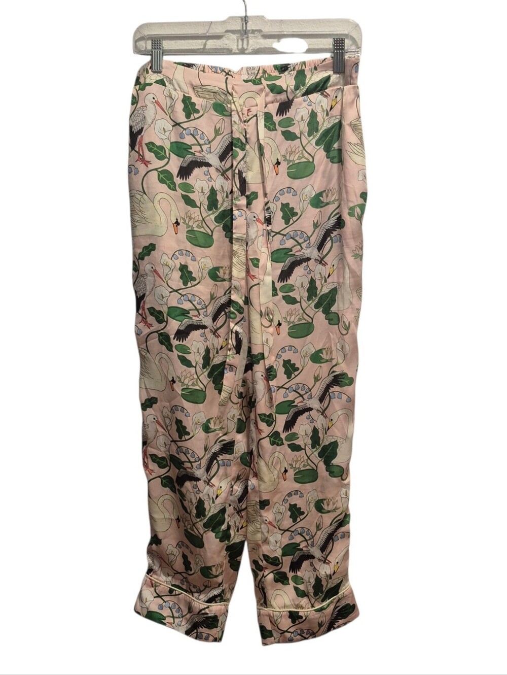 Anthropologie Karen Mabon Size Small Botanical Swan Pajama Lounge Pants Pink